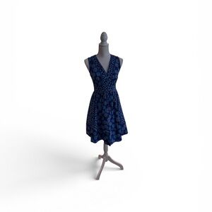 kate spade Navy Blue Printed V-Neck Fit-and-Flare Mini Dress